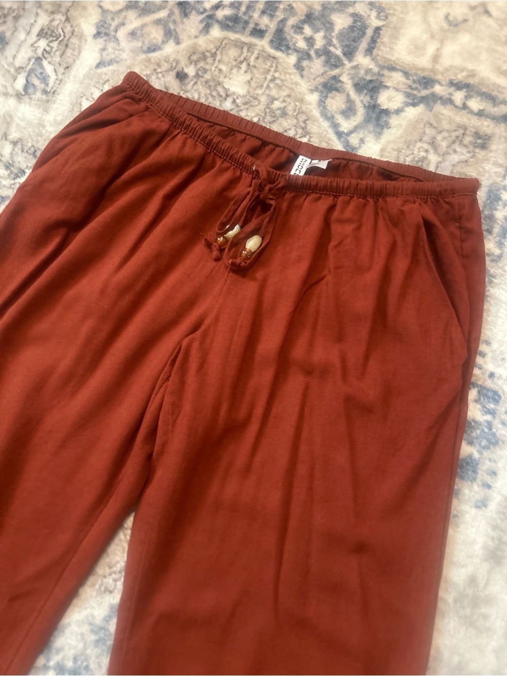 Divided Relaxed Drawstring Pants - Rust - Picture 2 of 8